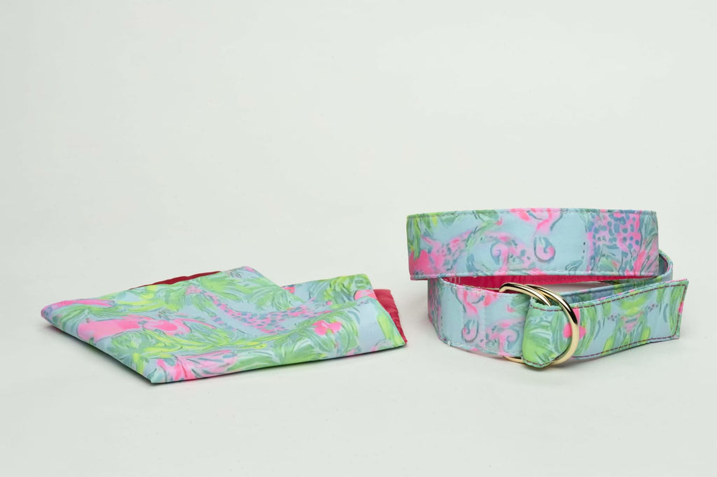 Playful Menagerie Belt and Pocket Square Combo - Belt and 