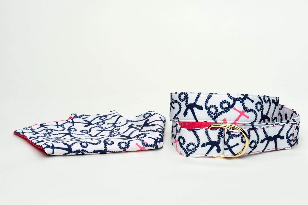 Anchors Aweigh Belt and Pocket Square Combo - Belt and 