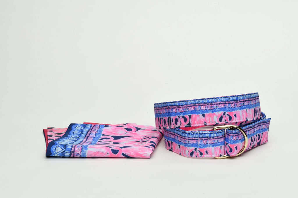 Flock of Flamingos Belt and Pocket Square Combo - Belt and 
