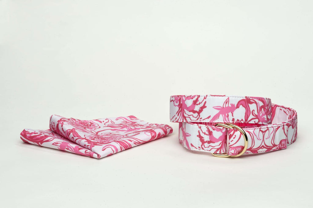 Hibiscus Spring Belt and Pocket Square Combo - Belt and 